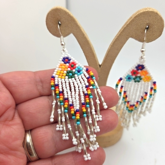 Vibrant Multicolor Beaded Fringe Earrings - Picture 4 of 5